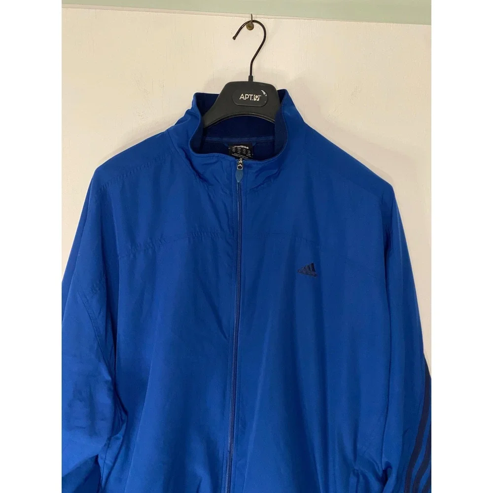 Adidas Mens 3XL Windbreaker Jacket Blue Full Zip Mesh Lined 3 Stripe Track Coat